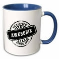 thumbnail image 1 of 3drose, Certified Awesome Since 1990 - Funny Birthday Personal Birth Year Black Stamp - Fun Humor Humorous, 11oz Two-tone Blue Mug, 1 of 6