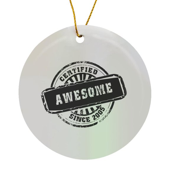 3drose, Certified Awesome Since 2005 - Funny Birthday Personal Birth Year Black Stamp - Fun Humor Humorous, Circle Porcelain Ornament