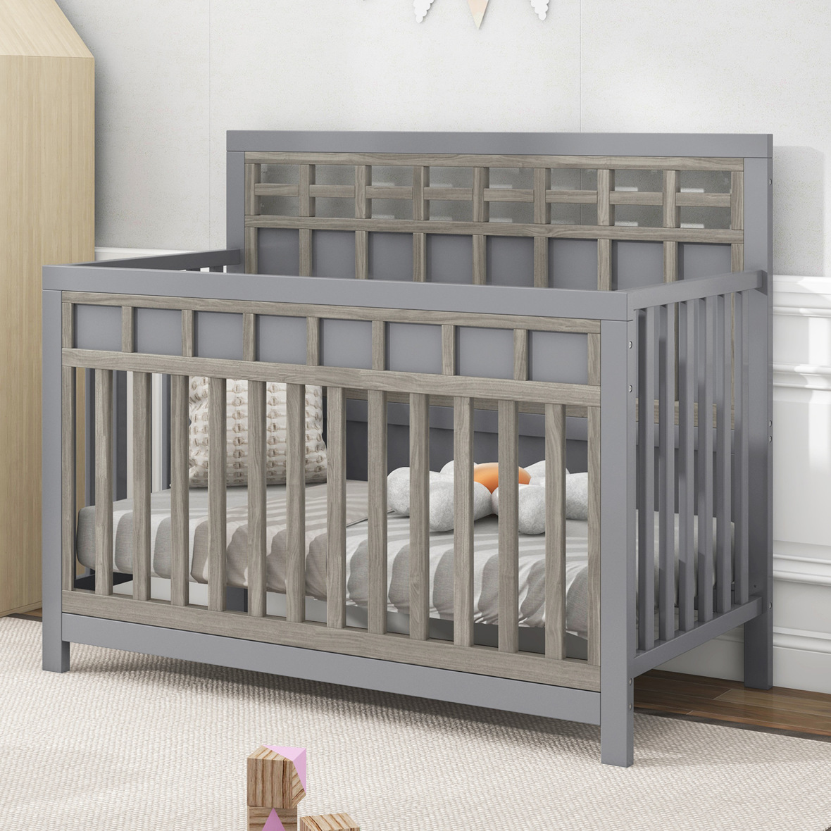 Certified Baby Crib,Solid Pine Wood Safe Baby Bed,NonToxic Finish,Adjustable Height Toddler