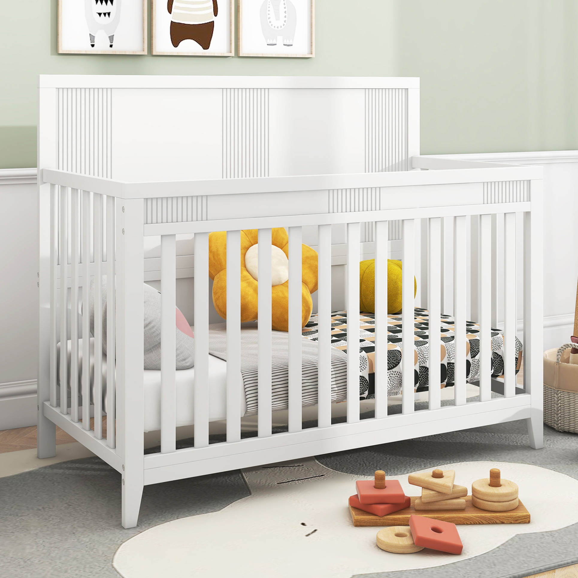 Certified Baby Crib,Solid Pine Wood Safe Baby Bed,NonToxic Finish