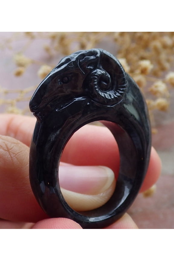 Certified Black Burma 100% Natural A JADE Jadeite Sheep RING USA. 10 RING 668867 TN