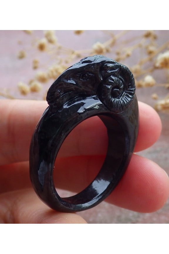Certified Black Burma 100% Natural A JADE Jadeite Sheep RING USA. 11.25 RING 668978 TN