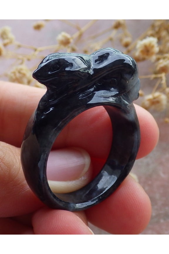 Certified Black Burma 100% Natural A JADE Jadeite Snake RING USA. 13 RING 668922 TN
