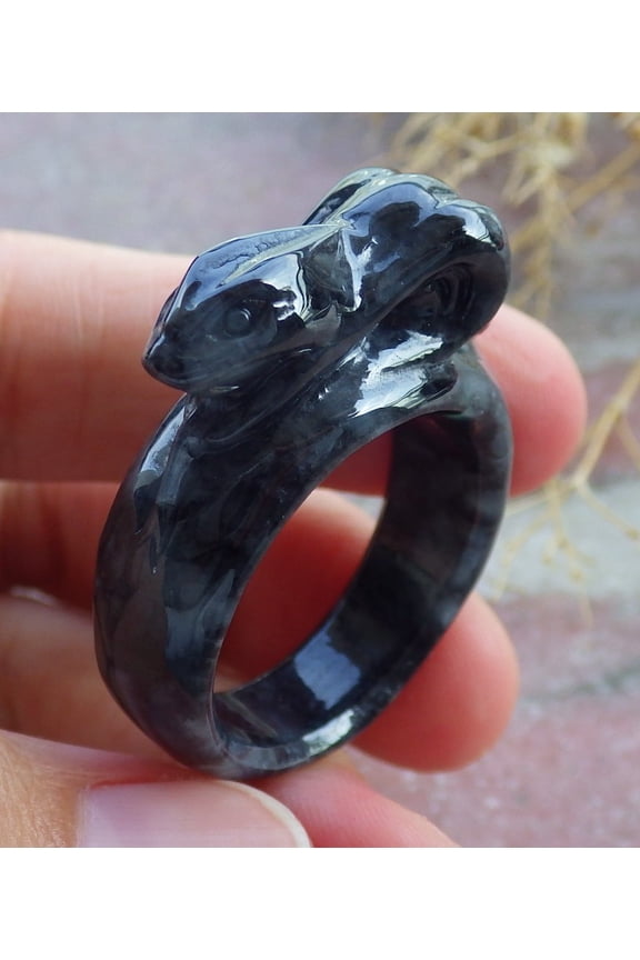 Certified Black Burma 100% Natural A JADE Jadeite Snake RING USA. 13 RING 670671 TN