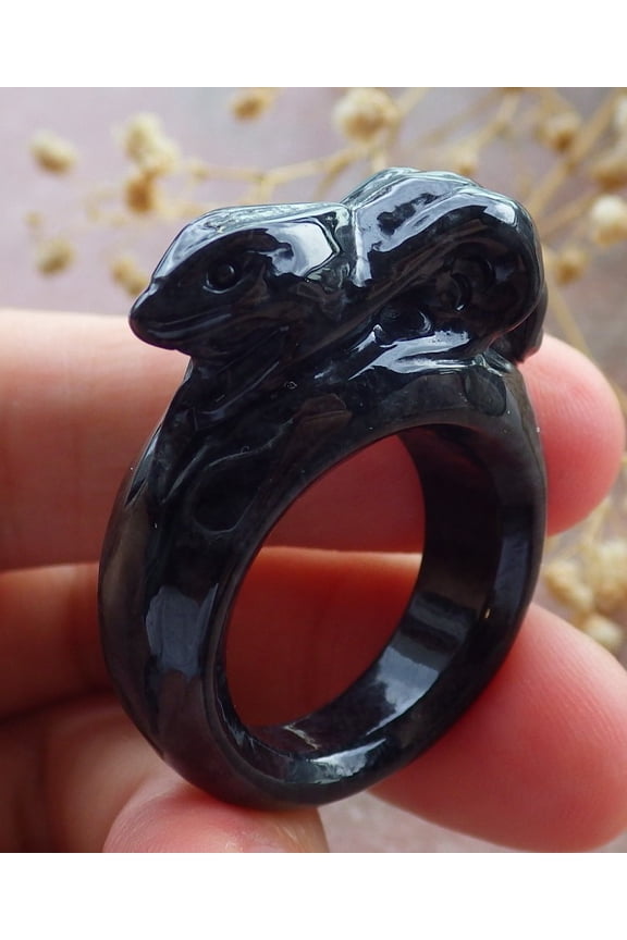 Certified Black Burma 100% Natural A JADE Jadeite Snake RING USA. 9 RING 668876 TN