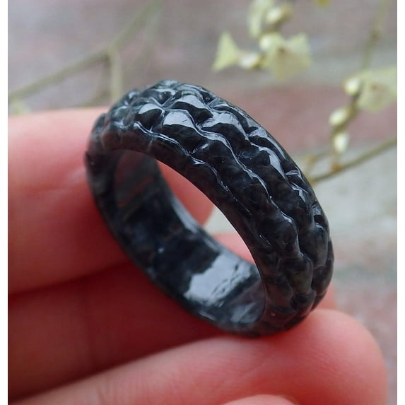 Certified Black Burma Natural A JADE Jadeite Dragon RING USA. 7.75 RING 649078 TN