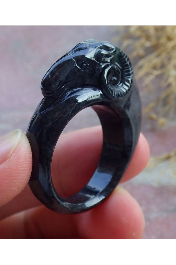 Certified Black Burma Natural A JADE Jadeite Sheep RING USA. 11.5 RING 670732 TN