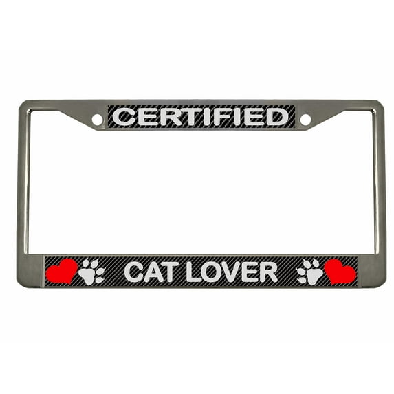 Certified Cat Lover Style Heavy Duty Metal License Plate Frame Car Tag Holder Cover/Car Accessories (Carbon)
