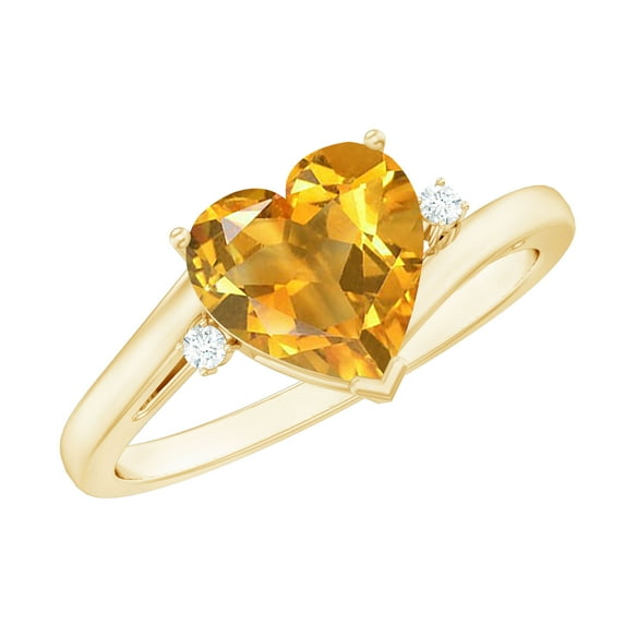 Rosec Jewels Real Citrine Heart Shaped Engagement Ring - 8 mm - Citrine Diamond Ring for Women - AAA Grade - With Jewelry Box, 10K Yellow Gold, US 11.00