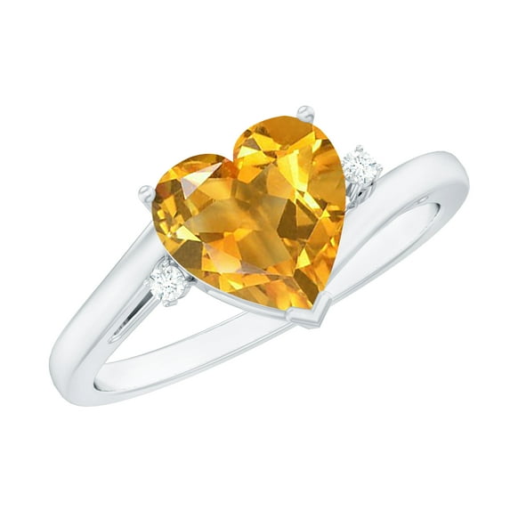 Rosec Jewels Certified Citrine Solitaire Promise Ring with Diamond - Heart Ring - 6 mm, 18K White Gold, US 5.50