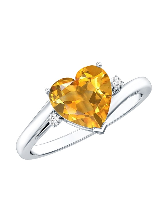 Real Citrine Heart Shaped Engagement Ring - 2 Ct - Citrine Diamond Ring for Women - AAA Grade - with Jewelry Box, 925 Sterling Silver, US 4.00