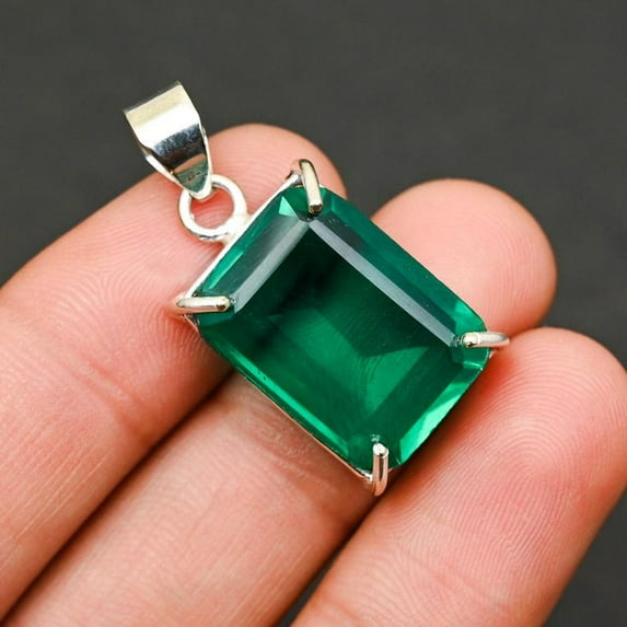 Certified Colombian Emerald Pendant Necklace | 925 Silver May Birthstone Locket | Natural Green Gemstone Jewelry Halloween Gift