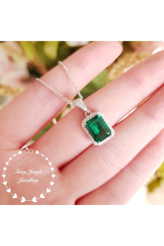 Certified Colombian Emerald Pendant Necklace | 925 Silver May Birthstone Locket | Natural Green Gemstone Jewelry Halloween Gift