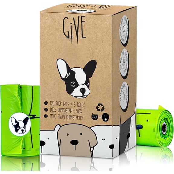 Certified Compostable Poop Bags - 10% to Charity - ASTM D6400 & EN 13432 Compliant - 120 x Based Compostable Poop Bags (8 Rolls)