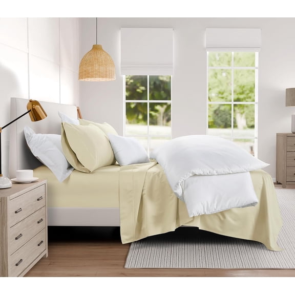 Certified Cotton Bed Sheets Queen Size - 1000 Thread Count Queen Size Bed Sheets, Luxury Breathable Sateen Weave Sheets, 15" Queen Sheets Deep Pocket - Ivory