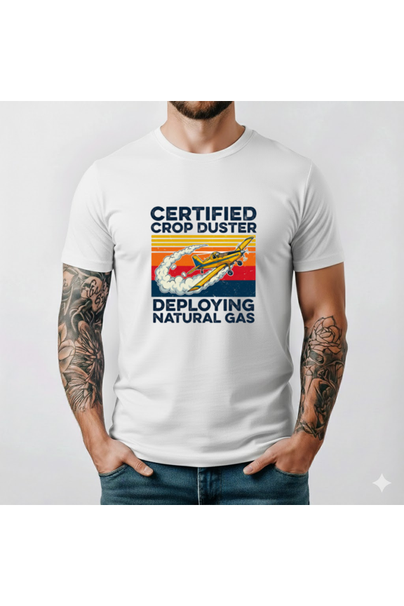 Certified Crop Duster Funny Pilot Graphic Retro Sunset Art T Shirt,for unisex up to 5XL