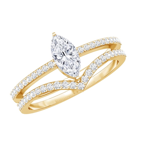 Rosec Jewels Cubic Zirconia Wedding Bridal Ring Set - AAAA Quality - Marquise Engagement Ring with Enhancer - with Jewelry Box, 10K Yellow Gold, US 9.00