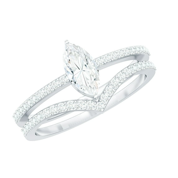 Rosec Jewels Cubic Zirconia Wedding Bridal Ring Set - AAAA Quality - Marquise Engagement Ring with Enhancer - with Jewelry Box, 18K White Gold, US 12.50