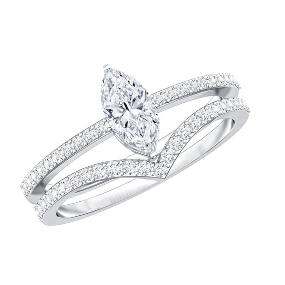 Rosec Jewels Cubic Zirconia Wedding Bridal Ring Set - AAAA Quality - Marquise Engagement Ring with Enhancer - with Jewelry Box, 925 Sterling Silver, US 4.00