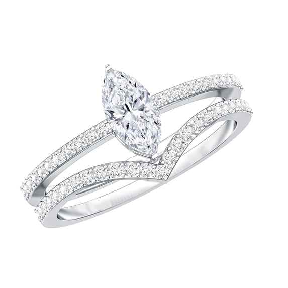 Rosec Jewels Cubic Zirconia Wedding Bridal Ring Set - AAAA Quality - Marquise Engagement Ring with Enhancer - with Jewelry Box, 925 Sterling Silver, US 8.50