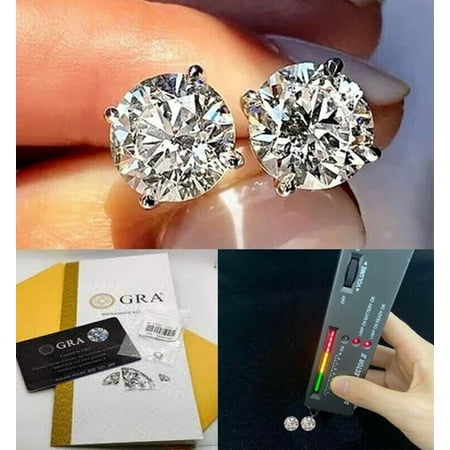 Certified D Color VVS1 Moissanite Solitaire Stud Earrings Skewbacks 14K Gold Earrings With GRA , 925 silver earrings GRA