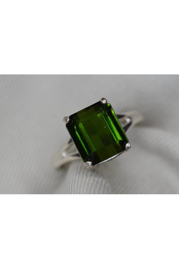 Certified Dark Green Tourmaline Ring 5.00 Carat Sterling Silver Solitaire Natural Real Genuine Earth Mined October Birthstone Jewelry
