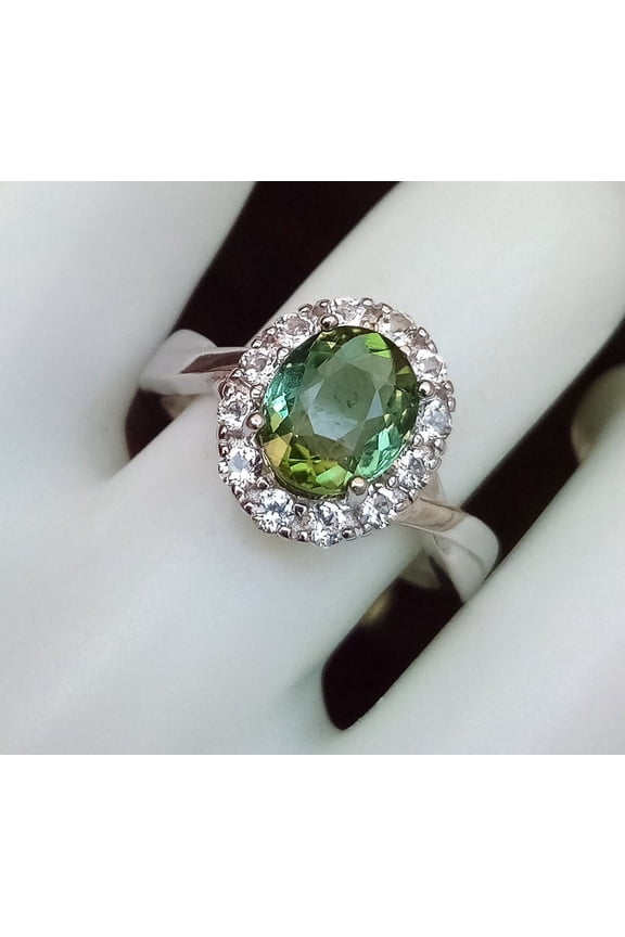 Certified Dark Green Tourmaline Ring 5.00 Carat Sterling Silver Solitaire Natural Real Genuine Earth Mined October Birthstone Jewelry