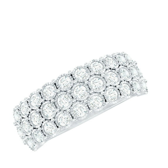 Rosec Jewels Natural Diamond Wedding Band for Women - Wide Band Ring - HI-SI Quality - With Jewelry Box, 10K White Gold, US 9.00