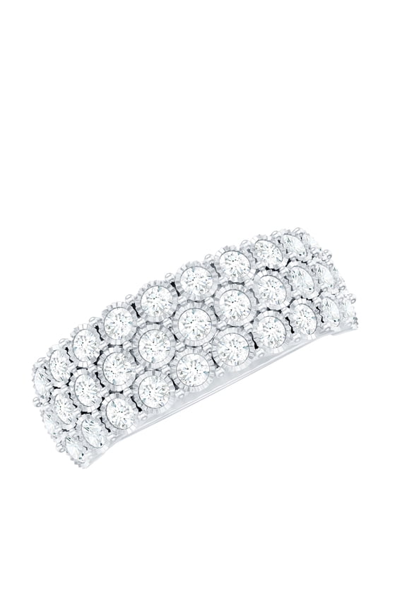 Natural Diamond Wedding Band for Women - Wide Band Ring - HI-SI Quality - With Jewelry Box, 925 Sterling Silver, US 4.00