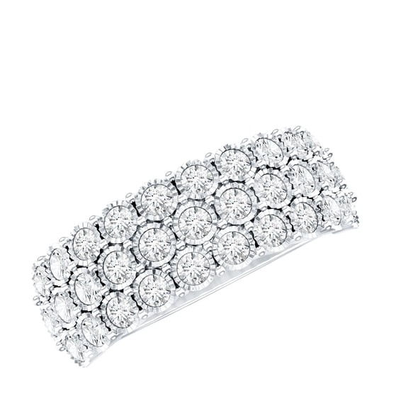 Rosec Jewels Natural Diamond Wedding Band for Women - Wide Band Ring - HI-SI Quality - With Jewelry Box, 925 Sterling Silver, US 4.00