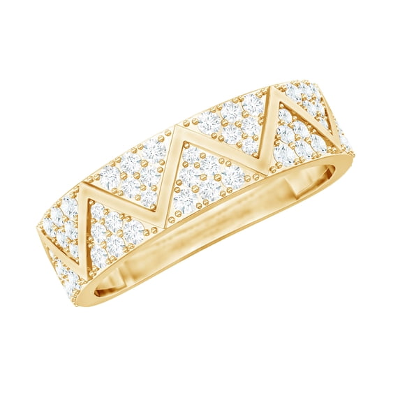 Rosec Jewels Certified Diamond Half Eternity Band Ring for Women, Wide Band Ring, 10K Yellow Gold, US 12.00