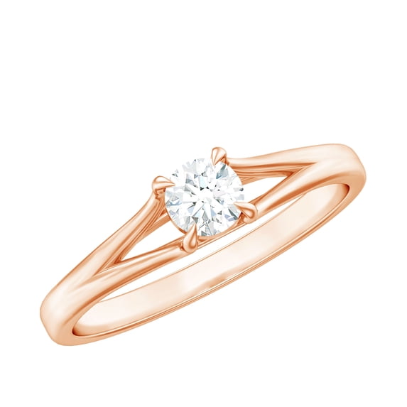 Rosec Jewels Certified Diamond Solitaire Ring with Split Shank for Women - HI-SI Quality, 18K Rose Gold, US 9.00