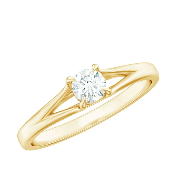Rosec Jewels Natural Diamond Promise Ring for Women - Split Shank Ring - HI-SI Quality - Ready to Gift for Valentines, 18K Yellow Gold, US 11.50