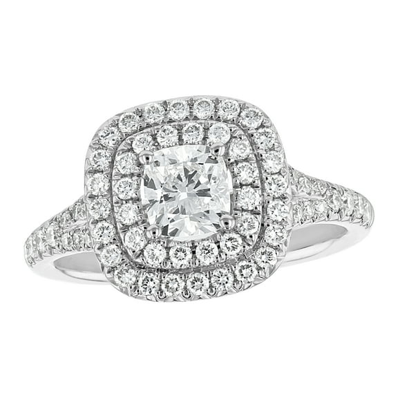 Certified Diamonds 14K White Gold 1-1/3 cttw. Cushion-cut Halo Engagement Ring by Hollywood Hills Jewelers