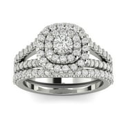 Certified F/SI2- 1 1/10 Carat TW Cushion Halo Diamond Engagement Wedding Ring Set 10k White Gold