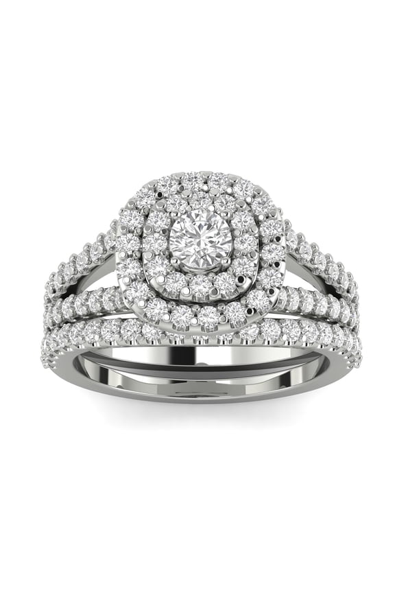 Certified F/SI2- 1 1/10 Carat TW Cushion Halo Diamond Engagement Wedding Ring Set 10k White Gold