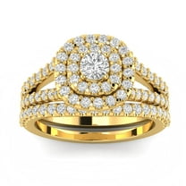 Certified F/SI2- 1 1/10 Carat TW Cushion Halo Diamond Engagement Wedding Ring Set 10k yellow gold