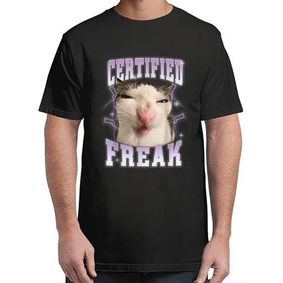 Certified Freak Eat Cement Cursed Cat Funny Cats Meme Funny Adult S-4XL T-Shirt