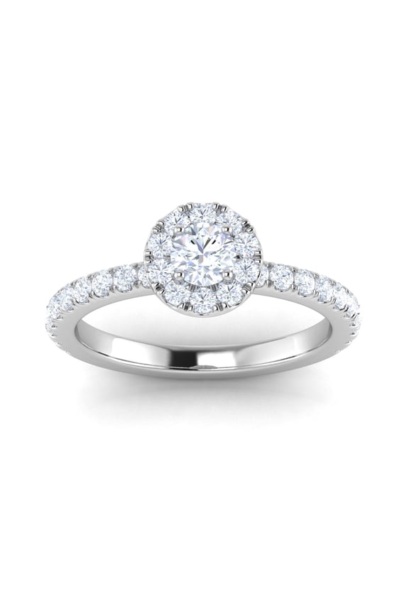 Certified G/I2 1 Carat TW Diamond Halo Set Engagement Ring in 10k White Gold