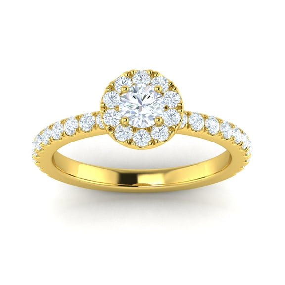 Certified G/I2 1 Carat TW Diamond Halo Set Engagement Ring in 10k Yellow Gold