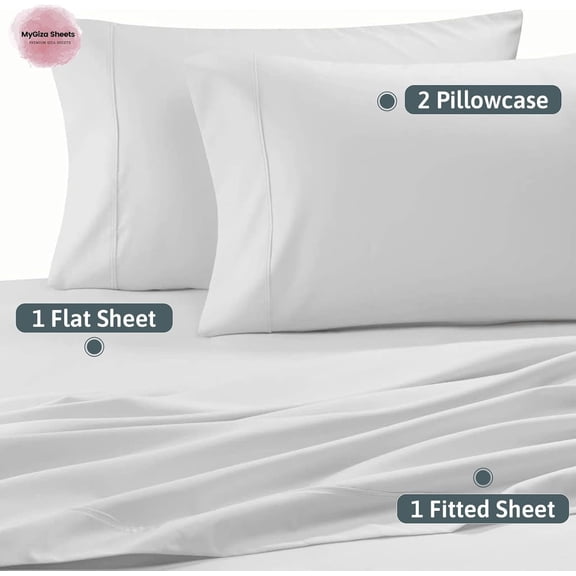 , Certified Giza Egyptian Cotton Sheets-King Size Giza Cotton Sheets Set to Fit Upto 18 Inches Deep Mattress (4 Pcs) White | Giza Cotton Sheets Set, Fits 18 Inches Deep Mattress