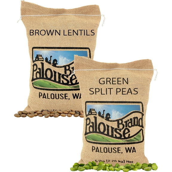 Certified Glyphosate Residue Free Brown Lentils and Green Split Peas | 10 lbs | 100% Desiccant Free | Non-GMO Project Verified | 100% Non-Irradiated | Kosher | USA Grown | Field Traced | Burlap Bag