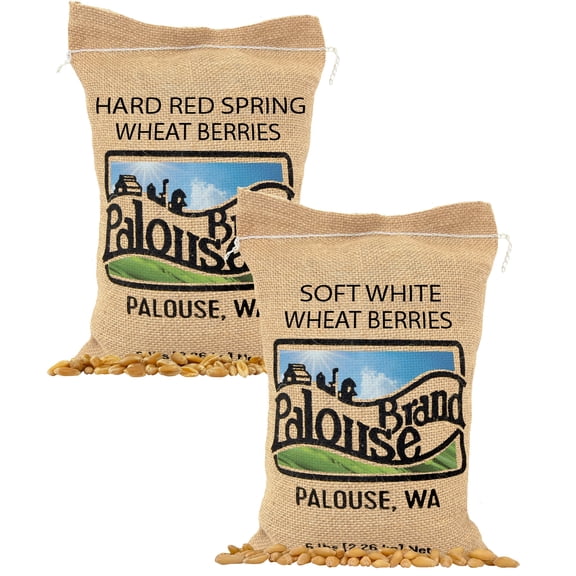 Certified Glyphosate Residue Free Hard Red Spring and Soft White Wheat Pack | 2-5 LB Burlap Bags (10 LBS Total) | Washington Family Farmed | Non-GMO Project Verified |
