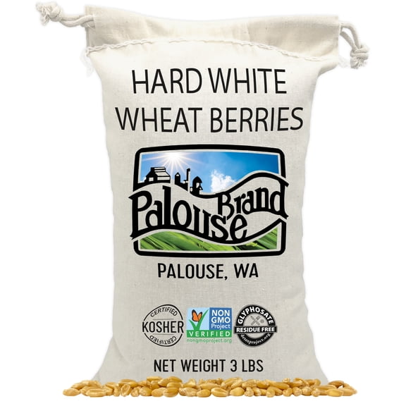 Certified Glyphosate Residue Free Hard White Wheat Berries | 3 lbs | Cotton Drawstring Bag | Non-GMO Project Verified | Kosher | Family Farmed
