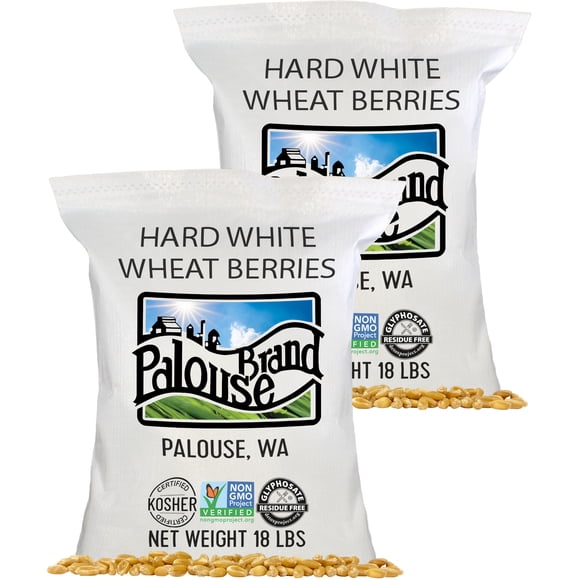 Certified Glyphosate Residue Free | Hard White Wheat Berries | 36 LBS | Family Farmed in Washington State | 100% Desiccant Free | Sproutable | Non-GMO Project Verified | Kosher | Poly Bag