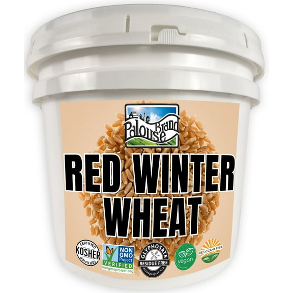 Certified Glyphosate Residue Free Palouse Brand Hard Red Winter Wheat, 25 LB Giant Plastic Bucket, 100% Whole Grain
