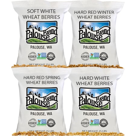 Emergency Wheat Berry Supply | 100 LBS | Hard White, Soft White, Hard Red Winter, Hard Red Spring Wheat Berries [25 lbs each]