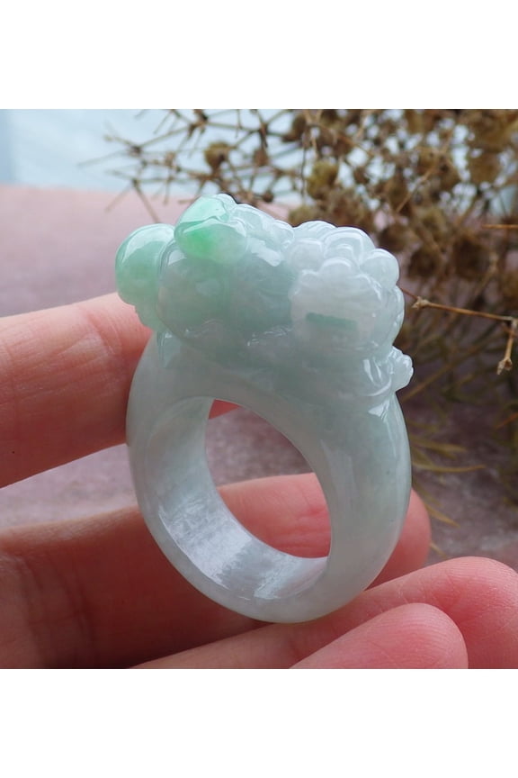 Certified Green Burma 100% Natural A JADE Jadeite Dragon Pi Xiu Ruyi RING USA. 10 RING 663063 TN