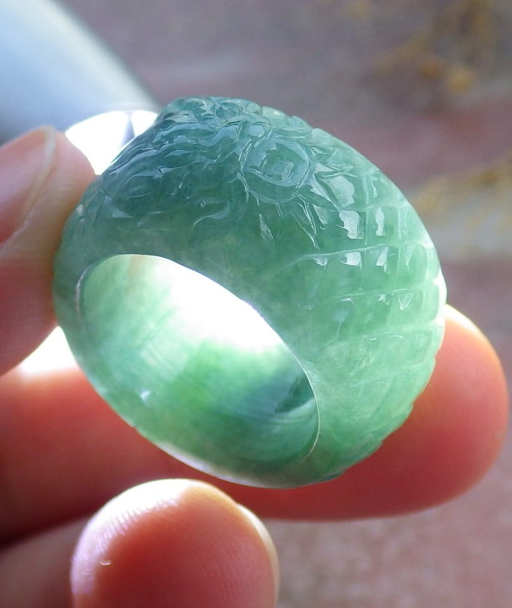 GOJADE Certified Green Burma 100% Natural A JADE Jadeite Dragon RING USA. 4.25 RING 670701 TN