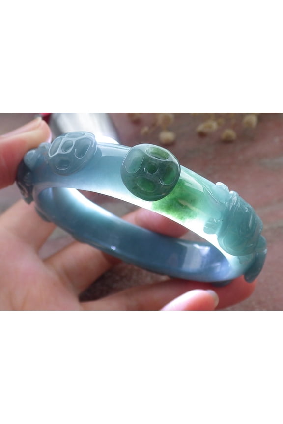 Certified Green Burma 100% Natural A JADE Jadeite Turtle Coin Bangle Bracelet 57 mm 673127 TN